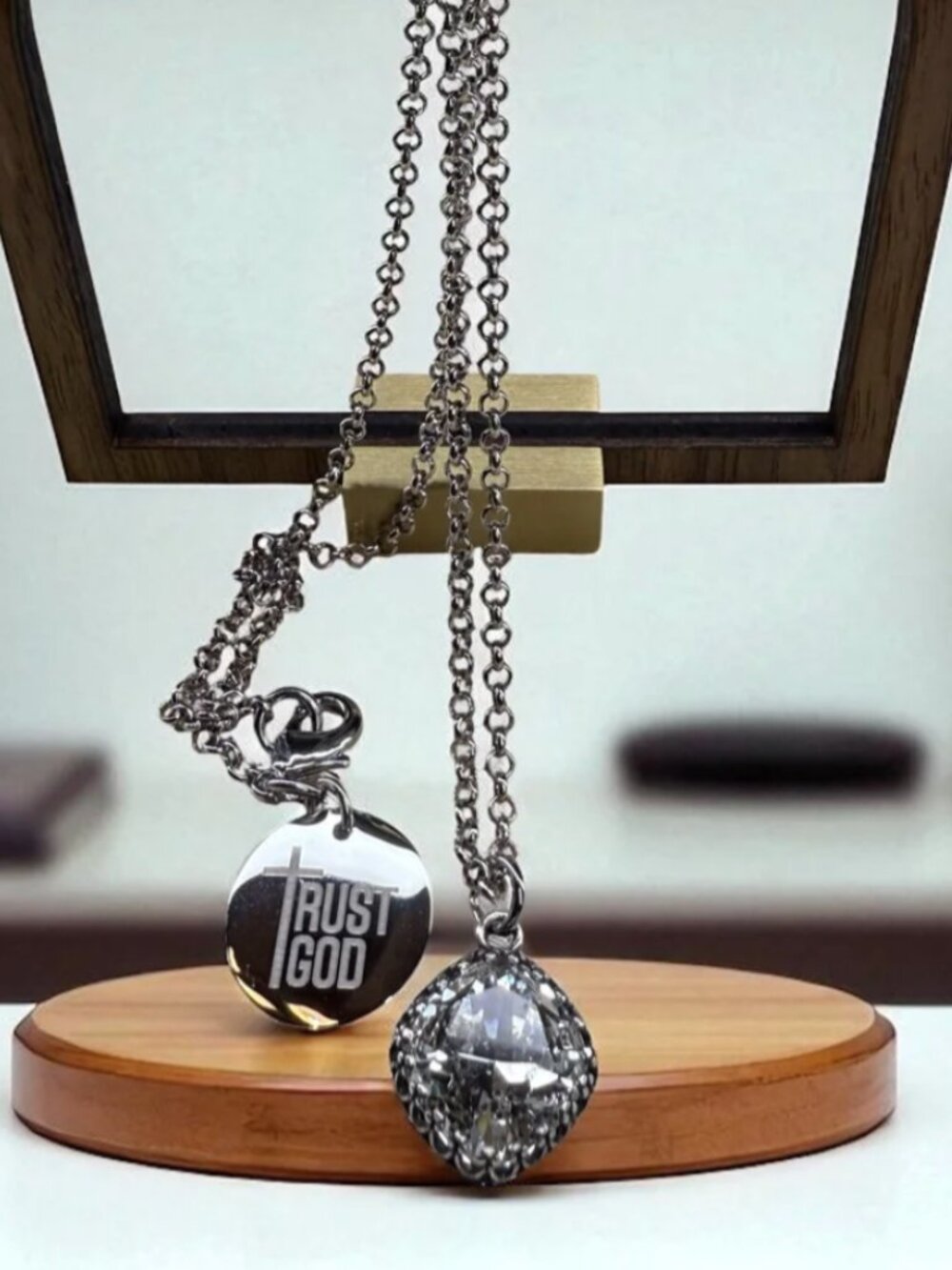 Antique-Wrapped Crystal Pendant - Trust God Charm